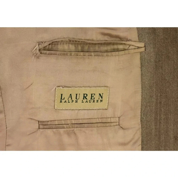 Lauren Ralph Lauren Gold Herringbone Wool-Silk 2-Btn Sportcoat Blazer 42L - Picture 7 of 8